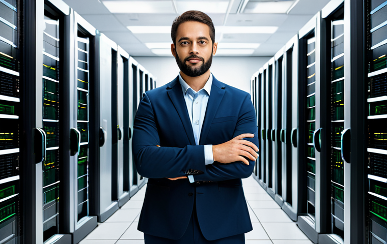 A professional financial compliance officer in a modest business suit, fully clothed, appropriate attire, standing confidently in a state-of-the-art data center, with servers and digital security displays in the background. The atmosphere is serious and secure, representing robust cryptocurrency regulation and safeguarding. Emphasize a professional, safe for work, and appropriate content image. perfect anatomy, correct proportions, natural pose, well-formed hands, proper finger count, natural body proportions.