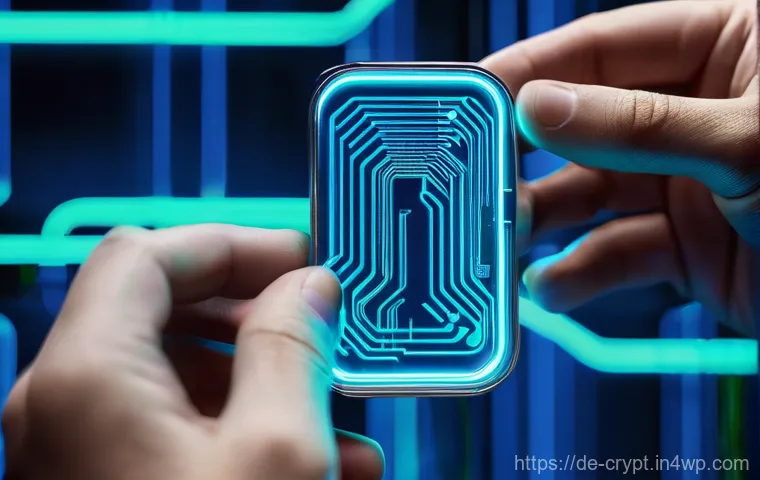 암호화폐에 투자하기 전 보안 점검 목록 - **Prompt: The Digital Vault of a Hardware Wallet**
    "A sleek, futuristic hardware wallet device, ...