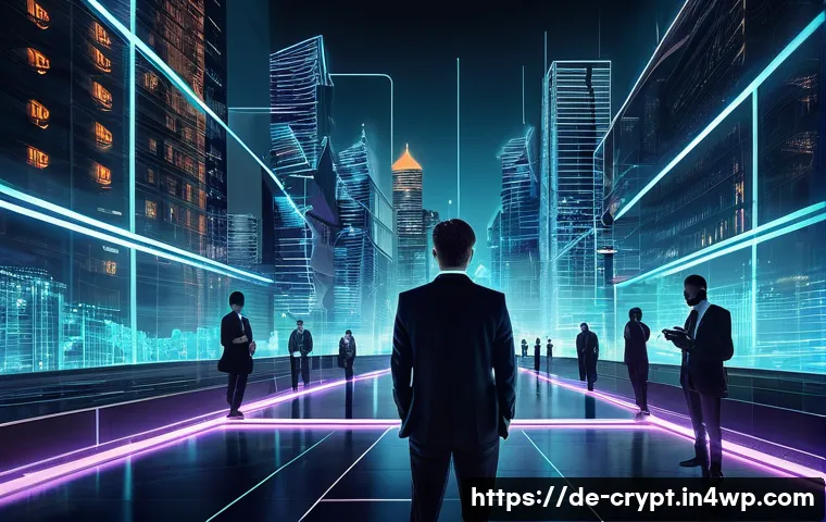 개인정보 보호와 암호화폐의 관계 - A futuristic digital cityscape at night representing blockchain technology and cryptocurrency transa...