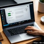 암호화폐 자산 관리의 보안 원칙 - A modern, well-lit home office setup featuring a person carefully using a Ledger Nano X hardware wal...
