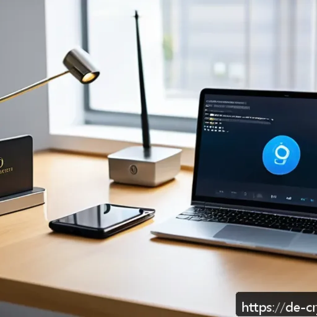 최고의 암호화폐 보안 도구와 플랫폼 - A modern hardware cryptocurrency wallet setup on a sleek, minimalist desk in a well-lit room with a ...